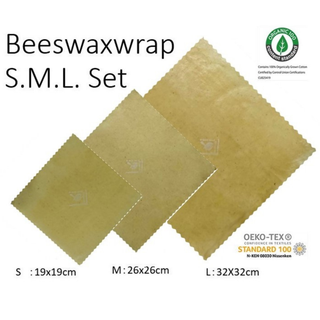Organic Beeswax Wraps (S.M.L set)　19×19㎝,26×26㎝,32x32cm　オーガニック蜜蝋ラップ　ハリのある使用感　冷蔵庫保存に最適